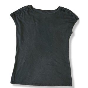 Mossimo Large Knit Lace Shoulder Blouse Top Black Round Neck